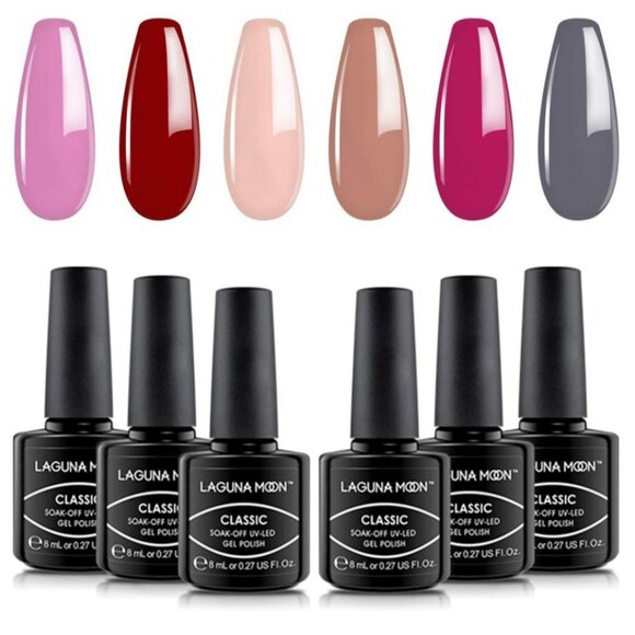 LAGUNA MOON Gel Nail Polish - 6 Long Lasting Colors NEW SET - Picture 1 of 5